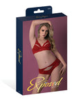 Exposed Rush Lace & Mesh Bra & Panty 2 pc Set - Red L/XL - Image 4