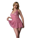 Exposed Wisteria Mist Mesh Halter Teddy w/Lace Up Details - Pink L/XL