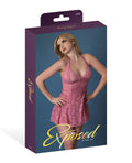 Exposed Wisteria Mist Mesh Halter Teddy w/Lace Up Details - Pink L/XL - Image 5
