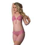 Exposed Wisteria Mist Bralette & Panty w/Removeable Garters - Pink L/XL - Image 2