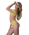 Exposed Daffodil Dreams Lace Halter Bralette w/Bardot Sleeves & Boy Short - Yellow S/M - Image 4