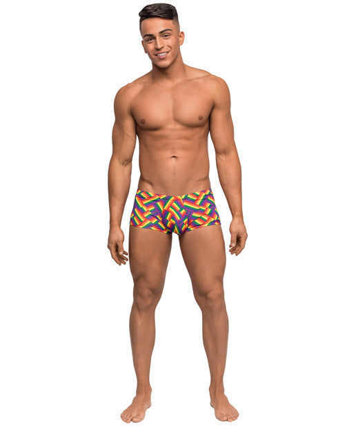 Male Power Pride Fest Contoured Pouch Mini Short Rainbow XL