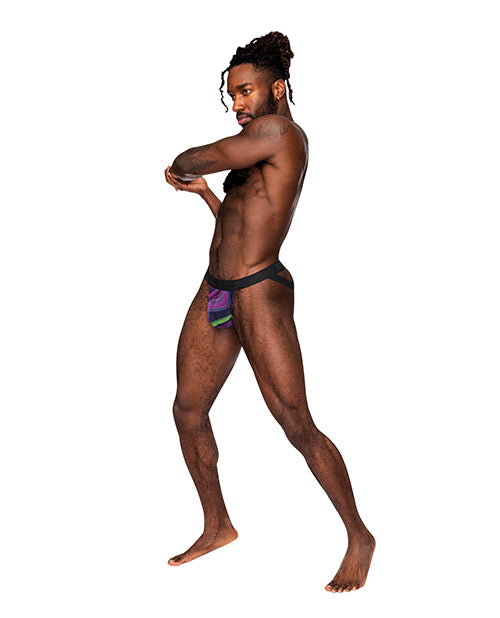 Male Power Galactic Sheer Poly Spandex Strappy Ring Jock Multi Color S/M