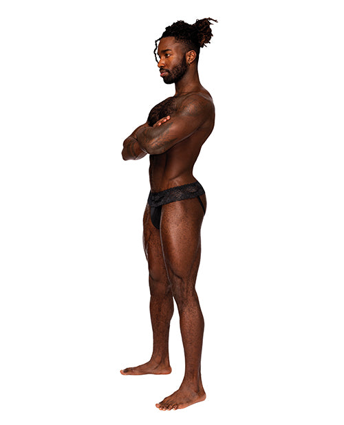 Male Power Sassy Lace Skirt Jock Black L/XL