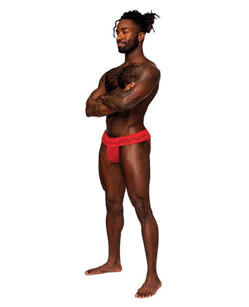 Male Power Sassy Lace Skirt Jock Red L/XL