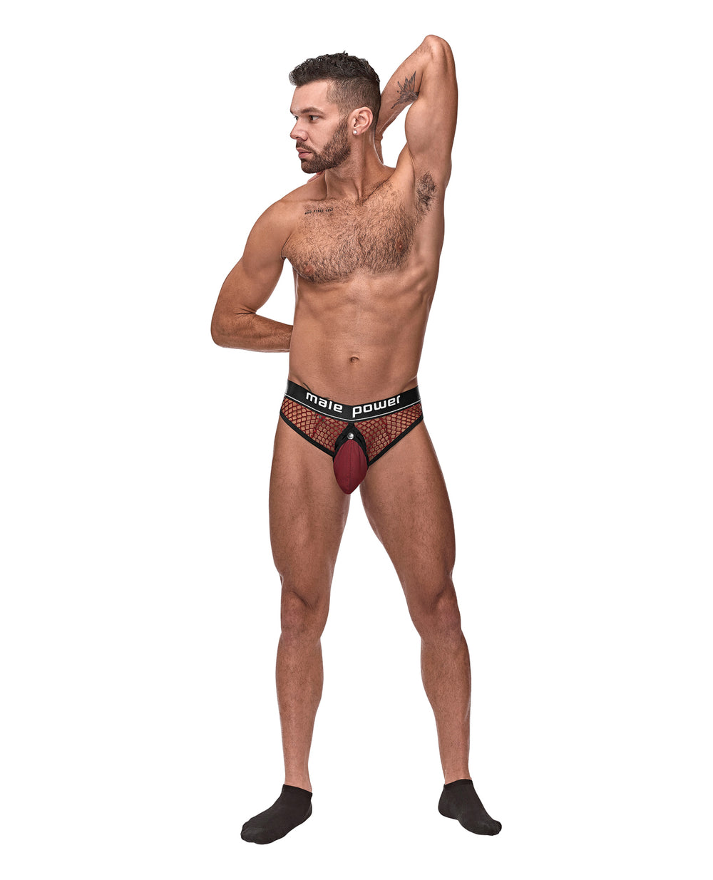 Male Power Cock Pit Fishnet Cock Ring Thong Red L/XL