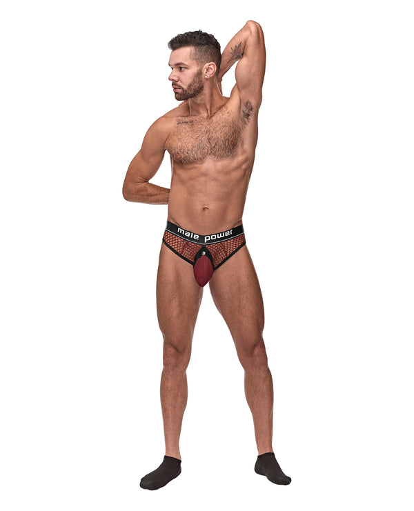 Male Power Cock Pit Fishnet Cock Ring Thong Red L/XL