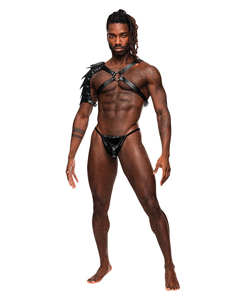 Male Power Aquarius PU Leather Chest Harness w/Half Sleeve Black O/S