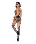 Mapale Halter Top Fishnet Body Stocking w/Red Bows (Thong not included) - Black/Red O/S - Image 3