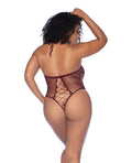 Mapale Floral Convertible Top Fishnet Bodysuit - Burgundy QN - Image 2