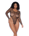 Mapale Fishnet Long Sleeve High Leg Bodysuit - Black QN - Image 5