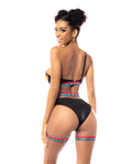 Mapale Pride One Shoulder Top, Garter Belt & Panty Black Prints S/M - Image 3