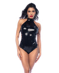 Mapale High Neck Halter Wet Look Bodysuit - Black SM - Image 3
