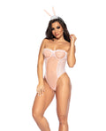 Mapale Sexy Bunny Underwire Bodysuit w/Lace Up Back & Head Piece Pink S/M - Image 2
