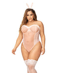 Sexy Bunny Underwire Bodysuit w/Lace Up Back & Head Piece Pink 3X/4X