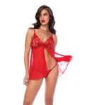 Mapale Sequin Embellished Babydoll w/G-String - Red L/XL