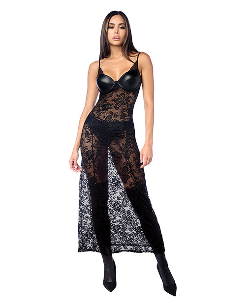 Mapale Lace Underwire Long Gown w/Panty & Garter Belt 2 pc Set (Stockings not Included) - Black S/M