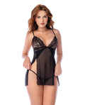Not Regular Toys Sheer Lace Babydoll w/Thong 2 pc Set - Black/Leopard S/M