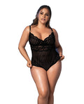 Mapale Shadow Stripe & Lace Teddy w/Hook & Eye Closure Black 2X/3X