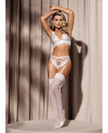 Mapale Floral Lace & Mesh Top, Garter Belt & Peek a Boo Panty White XL