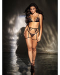Mapale Mesh Top w/Adjustable Coverage, Garter Belt & Thong Black L/XL