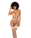 Mapale Floral Embroidered Teddy w/Underwire Cup & Garters Pink Large