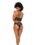 Mapale Lace Bralette & Thong Panty w/Lace Up Back Black L/XL - Image 2