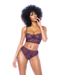 Underwire Bustier w/Removable Straps & High Waisted Thong 2 pc Set - Mulberry LG (2)