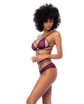 Mapale Dot Mesh Underwire Top w/Open Back Panty - Wine L/XL - Image 2