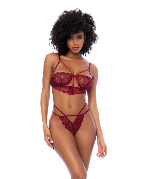 Mapale Lace Underwire Top w/Thong 2 pc Set - Rosewood L/XL
