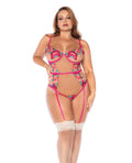 Mapale Seductive Garden Floral Mesh Teddy w/Attached Garters - Multi-Color 1X/2X