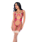 Mapale Seductive Garden Floral Mesh Teddy w/Attached Garters - Multi-Color L/XL