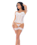Mapale Strapless Lace-Up Bustier w/G-String & Leg Garters 4 pc Set - White S/M - Image 5