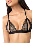 Mapale Peek-A-Boo Lace Bra & G-String w/Lace Eye Mask & Cuffs 4 pc Set - Black L/XL - Image 4