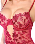 Mapale Lovers Lace & Mesh Underwire Bustier & G-String w/Back Lace Up Detail 2 pc Set - Red L/XL - Image 2