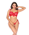 Mapale Laced in Confidence Bralette & G-String w/Tie Straps - Red S/M - Image 2