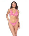 Lacy Halter Top w/Panty 2 pc Set - Pink L/XL