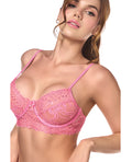 Mapale Sheer Lace Underwire Top w/Panty & Garter 3 pc Set - Pink S/M - Image 5