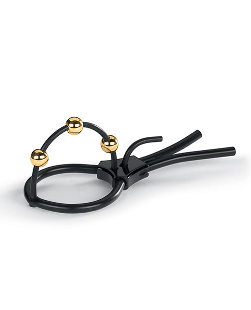 Mystim Mystim Pearly Pete Corona Strap w/Gold Balls - Black
