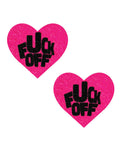 Neva Nude Fuck Off Glitter Blacklight Reactive Heart Pasties - Pink/Black O/S (2)
