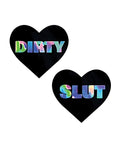 Neva Nude Neva Nude Holographic Dirty Slut Heart Pasties - Black O/S - Image 2