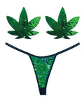 Neva Nude Neva Nude Naughty Knix Weed Leaf Sequin G-String & Pasties - Green O/S