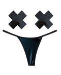 Neva Nude Neva Nude Naughty Knix Dom Squad Wet Vinyl G-String & Pasties - Black O/S