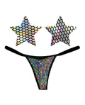 Neva Nude Neva Nude Naughty Knix Mirrored Mayhem Holographic G-String & Pasties - Black O/S