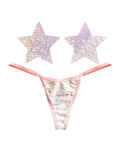 Neva Nude Neva Nude Naughty Knix Princess Bride Flip Sequin G-String & Pasties - Pink/White O/S