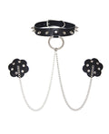 Neva Nude Neva Nude Burlesque Slave 4 U Chain Neck Choker Leather Reusable Silicone Pasties - Black O/S