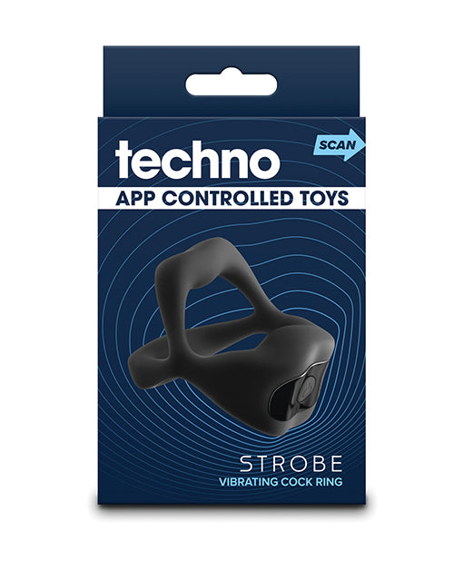 Techno Techno Strobe App Controlled Vibrating Cock Ring - Black