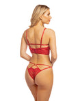 RSVP by Oh la la Cheri Cherry Strappy Lace Unlined Underwire Bra w/Heart Ring Detail & Panty Red XL - Image 2