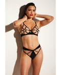 Fetish by Oh la la Cheri FETISH Dominant Open Cup Caged Bra w/Grommet Tape Strapping & Panty Black MD