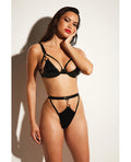 Fetish by Oh la la Cheri FETISH Excitement Unlined Underwire Vinyl Bra & Panty w/D-Ring & Metal Clasp Black SM - Image 2